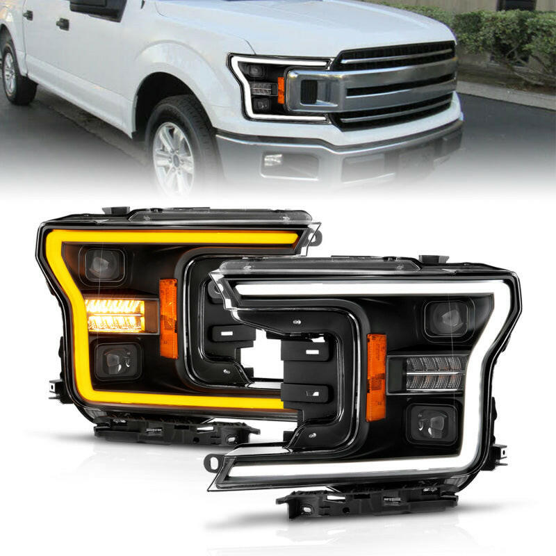 ANZO 18-20 Ford F-150 (w/o Fctry LED) Full LED Proj Headlights w/Light Bar Swtchbk Seq. Black w/Init Headlights ANZO