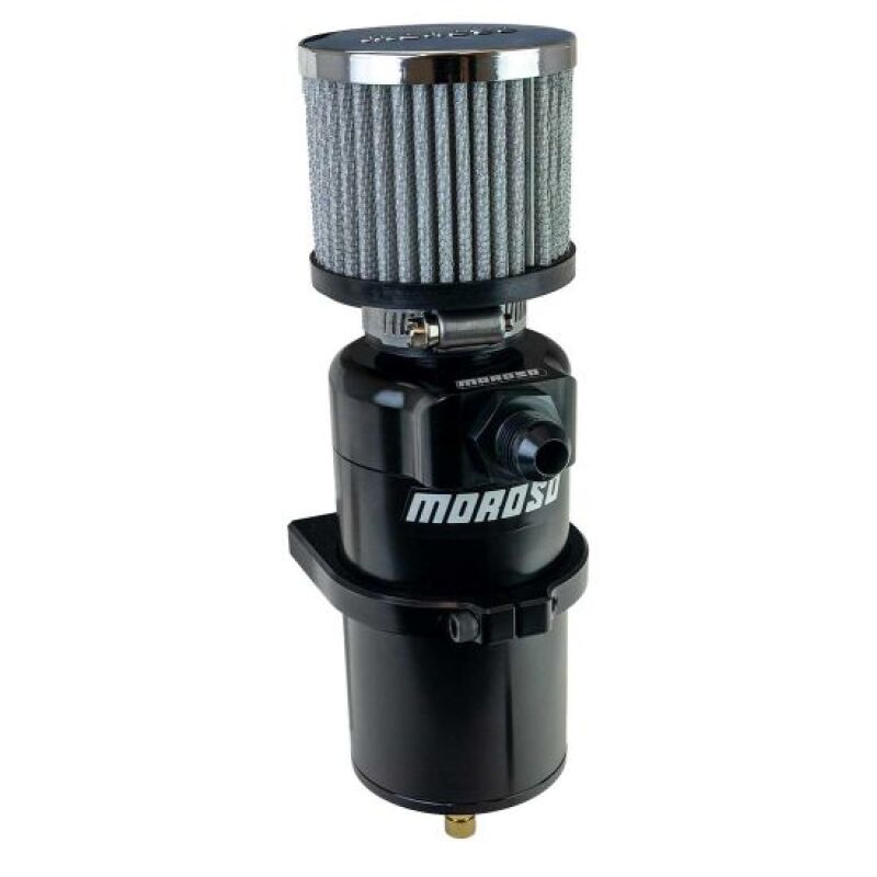 Moroso Single Inlet -8AN Billet Breather Tank Catch Can - Black Oil Catch Cans Moroso