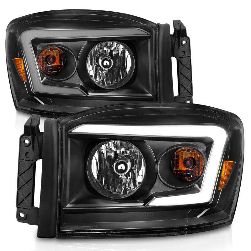 ANZO 06-09 Dodge RAM 1500/2500/3500 Headlights Black Housing/Clear Lens (w/ Light Bars) Headlights ANZO