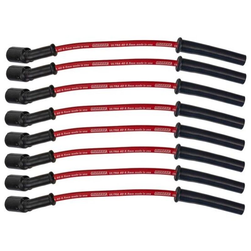 Moroso 99-13 GM LS/LQ 4.8/5.3/5.7/6.0/6.2L Ultra 40 8.5mm Multi-Angle Boot Spark Plug Wire Set - Red Spark Plug Wire Sets Moroso