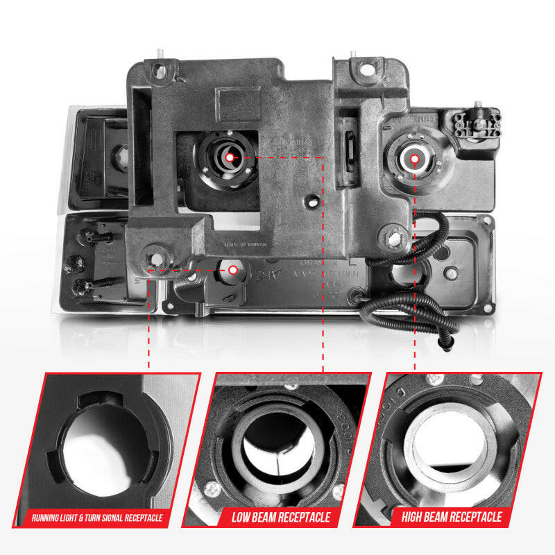 ANZO 88-98 Chevrolet C1500 Crystal Headlights w/ Light Bar Black Housing w/ Signal Side Markers 8Pcs Headlights ANZO