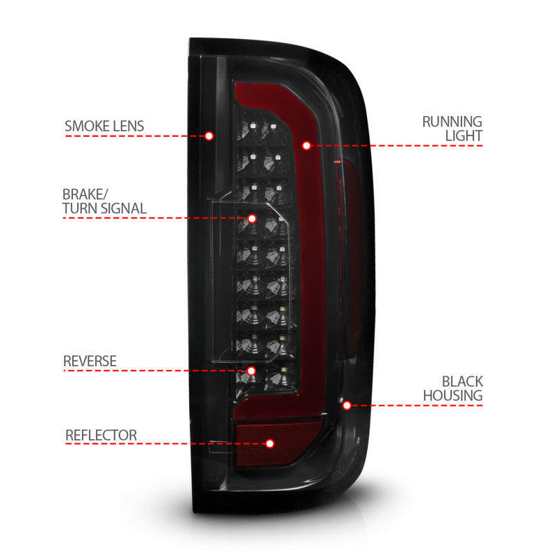 ANZO 15-21 Chevrolet Colorado Full LED Tail Lights w/ Red Lightbar Black Housing Smoke Lens Tail Lights ANZO