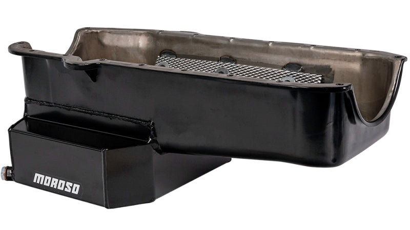 Moroso 80-85 Chevy Small Block/Dart (w/2 Pc Seal) Road Race Wet Sump 7qt 7.5in Steel Oil Pan - Black Oil Pans Moroso