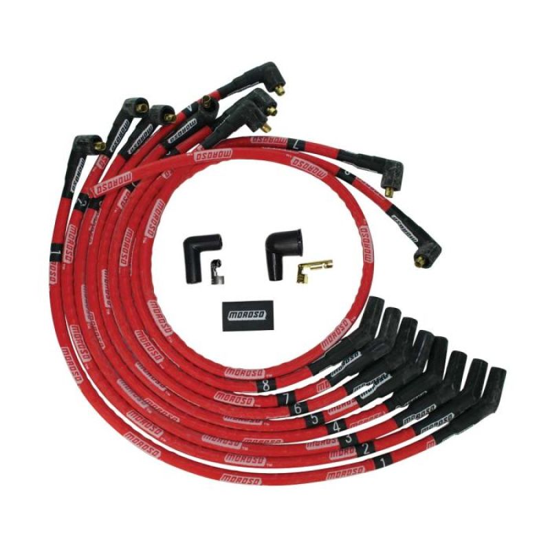 Moroso SB Ford 260/289/302 135 Deg Plug Boots Non-HEI Sleeved Ultra Spark Plug Wire Set - Red Spark Plug Wire Sets Moroso