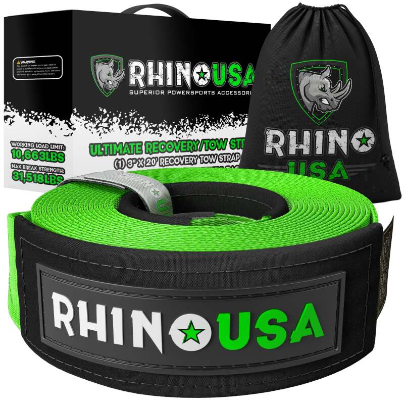 Rhino USA Recovery Tow Strap 3Inx20Ft (Green) Tow Straps Rhino USA