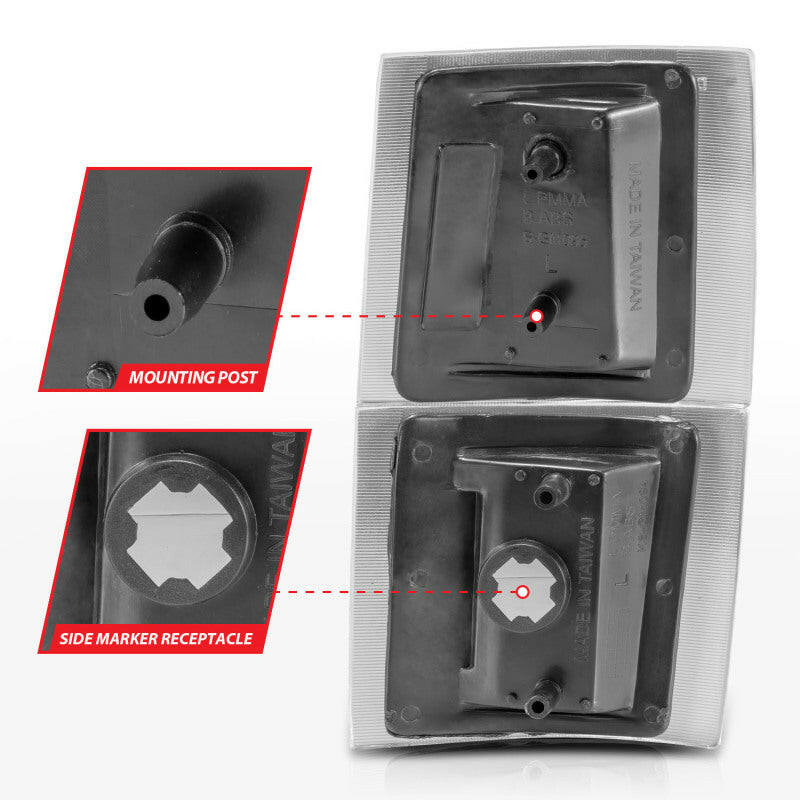 ANZO 1994-1998 Chevrolet Blazer Corner Lights Black Housing Clear Lens w/ Amber Reflector Lights Corner ANZO