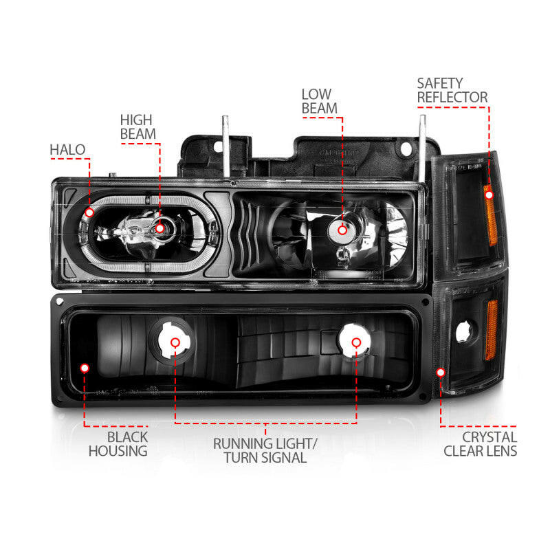 ANZO 88-98 Chevrolet C1500 Crystal Headlights Black Housing w/ Signal and Side Marker Lights Headlights ANZO