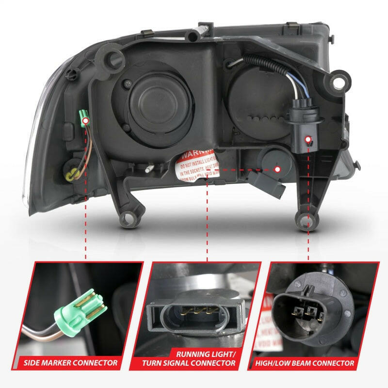 ANZO 97-04 Dodge Dakota/Durango Crystal headlight Set w/ Light Bar Black Housing Headlights ANZO