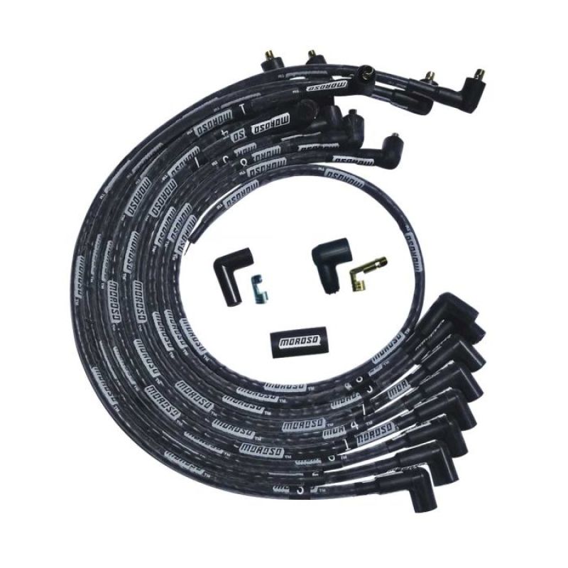 Moroso SBC Over Valve Cover Sleeved 90 Deg Plug Non-HEI Ultra Spark Plug Wire Set - Black Spark Plug Wire Sets Moroso