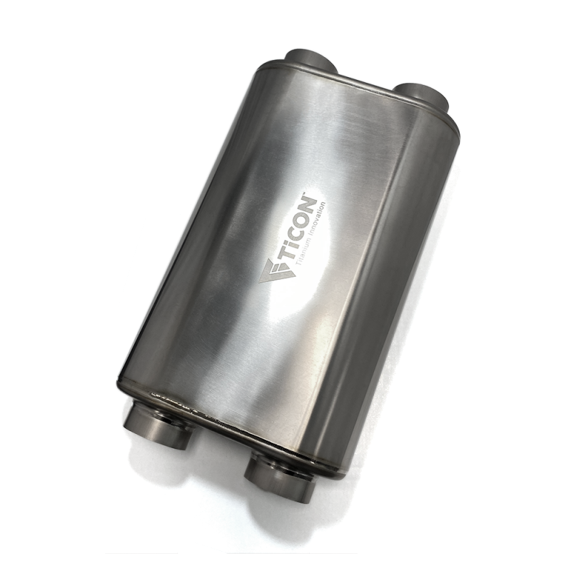 Ticon Industries 17in OAL 2.5in Thin Oval Matte Finish Titanium Muffler - 2.5in Dual In/Dual Out Muffler Ticon