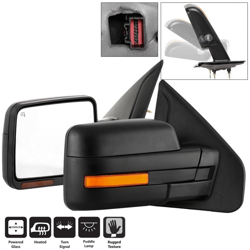 xTune 04-06 Ford F-150 Heated Amber Seq LED Signal OEM Pwr Mirrors (Pair) (MIR-03FF04-G2-PW-RAM-SET) Side Mirrors SPYDER