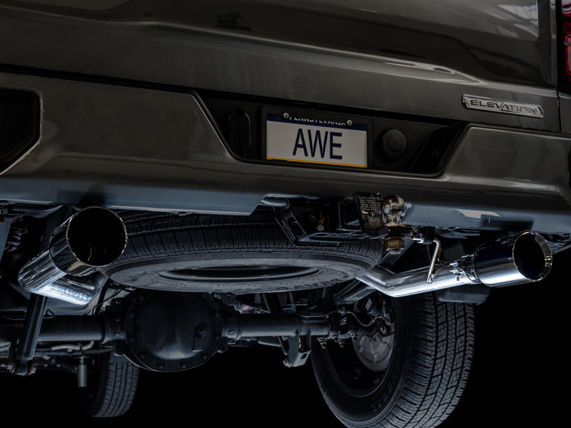 AWE Tuning 4th Gen GM 1500 5.3L 0FG Catback Split Rear Exit (Flat Bumper) - Dual Diamond Tips Catback AWE Tuning