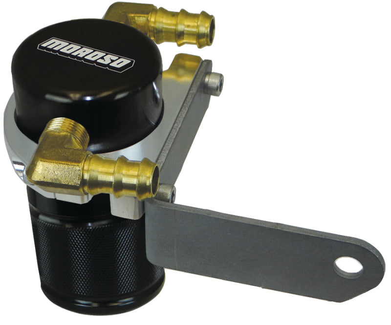 Moroso Dodge Challenger 5.7/6.4L (w/Shaker Hood) Air/Oil Separator Catch Can - Billet Alum - Black Oil Catch Cans Moroso