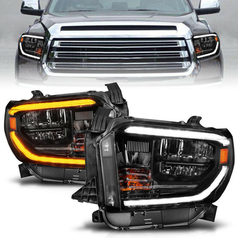 ANZO 14-21 Toyota Tundra (OE Halogen w/LED DRL) LED Crystal Headlights w/ Switchback & DRL - Blk Headlights ANZO
