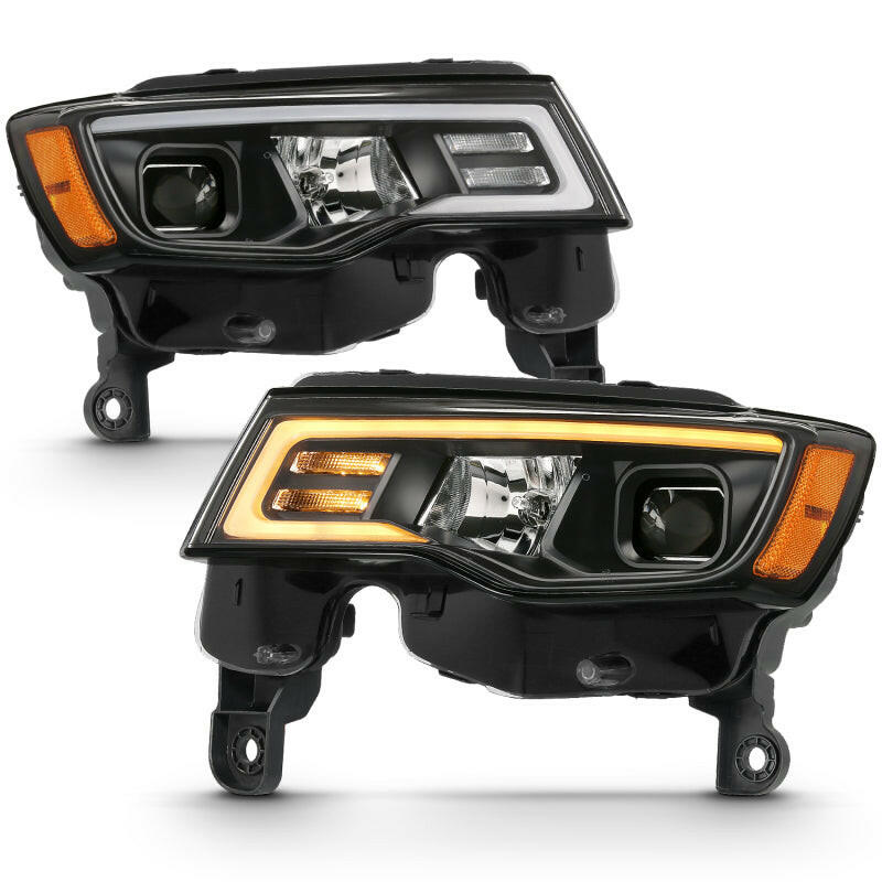 ANZO 2017-2018 Jeep Grand Cherokee Projector Headlights w/ Plank Style Switchback - Black w/ Amber Headlights ANZO