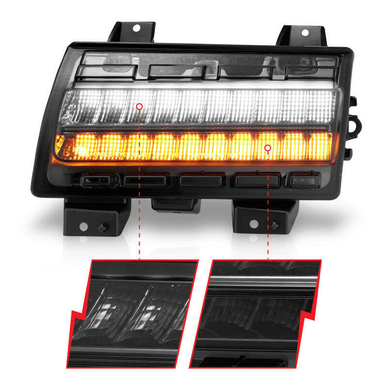 ANZO 2018-2021 Jeep Wrangler LED Side Markers Chrome Housing Smoke Lens w/ Seq. Signal Low Config Lights Corner ANZO