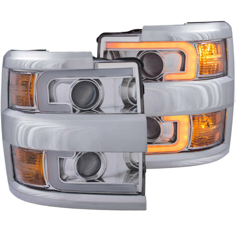 ANZO Projector Headlights 15-17 Chevrolet Silverado 2500HD / 3500HD Chrome w/ Chrome Rim Headlights ANZO