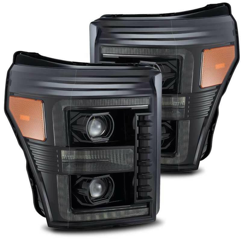 AlphaRex 11-16 Ford F-350 SD LUXX LED Proj Headlights Plank Style Alpha Blk w/Activ Light/Seq Signal Headlights AlphaRex