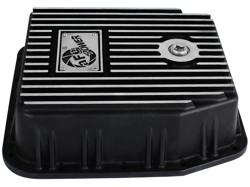 aFe POWER Transmission Pan Ford Trucks 80-92 (AOD Transmission)- Black w/ Machined Fins Diff Covers aFe
