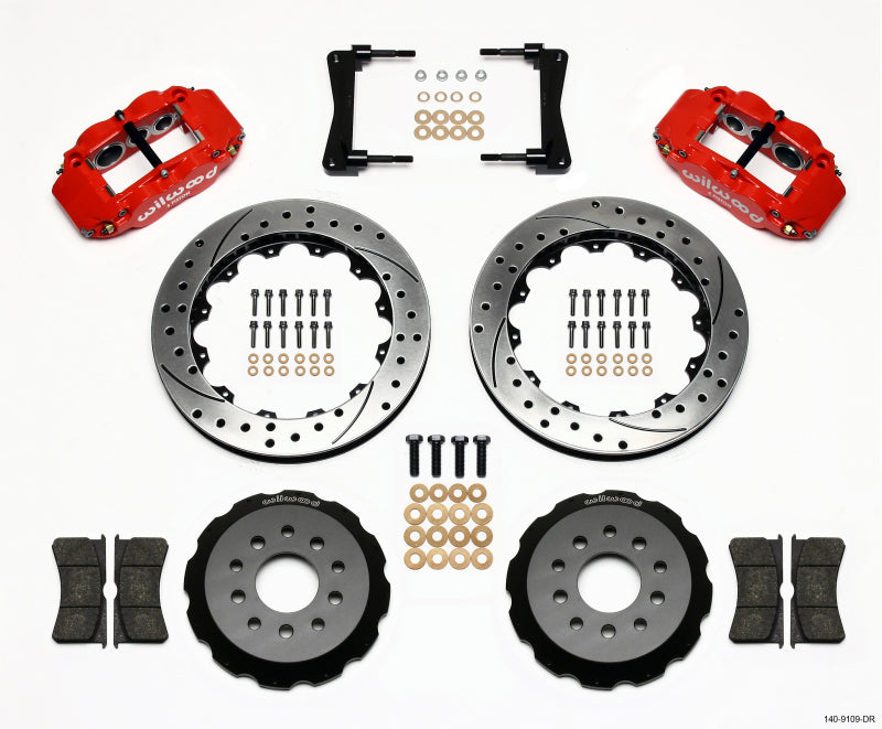 Wilwood Narrow Superlite 6R Front Hat Kit 13.06in Drill Red 2005-2014 Mustang Big Brake Kits Wilwood
