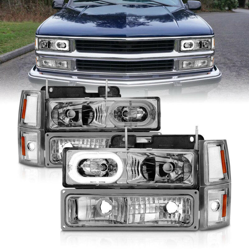 ANZO 88-98 Chevrolet C1500 Crystal Headlights Chrome Housing w/ Signal and Side Marker Lights Headlights ANZO