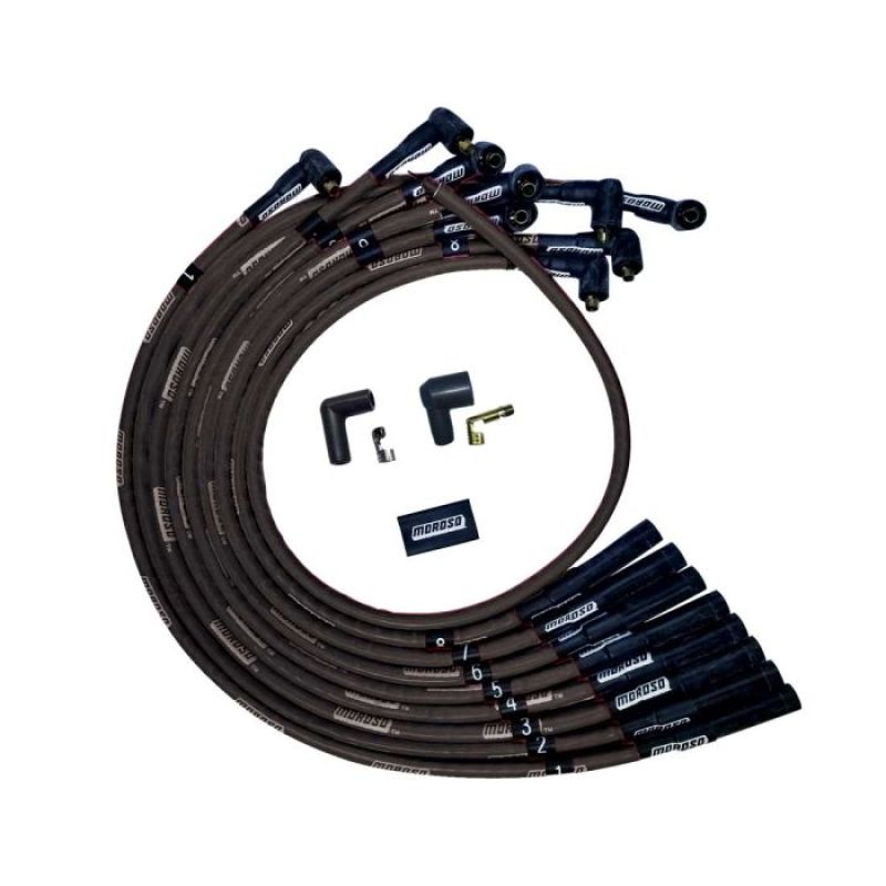 Moroso BBC Over Valve Cover Str Plug End Non-HEI Sleeved Ultra Spark Plug Wire Set - Black Spark Plug Wire Sets Moroso
