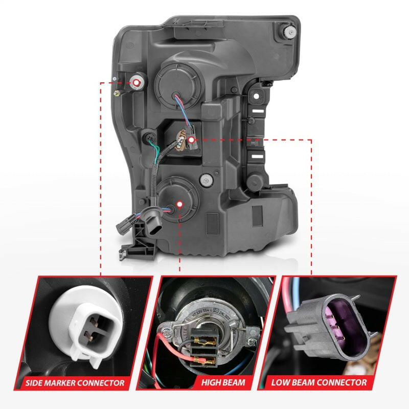 ANZO LED Headlights 17-18 Ford F-250 Super Duty Plank-Style L.E.D. Headlight Black (Pair) Headlights ANZO