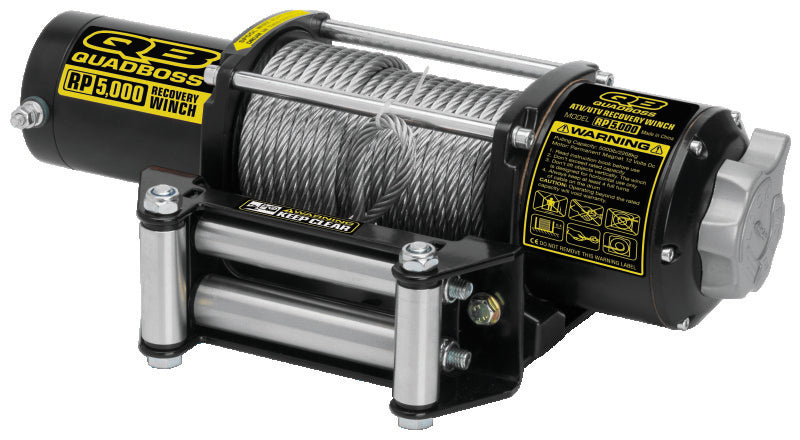 QuadBoss Winch Kit - 39ft x 7/32in Synthetic Rope - 3.5hp - Hawse Fairlead - Wired Remote - 3500lb Winches QuadBoss
