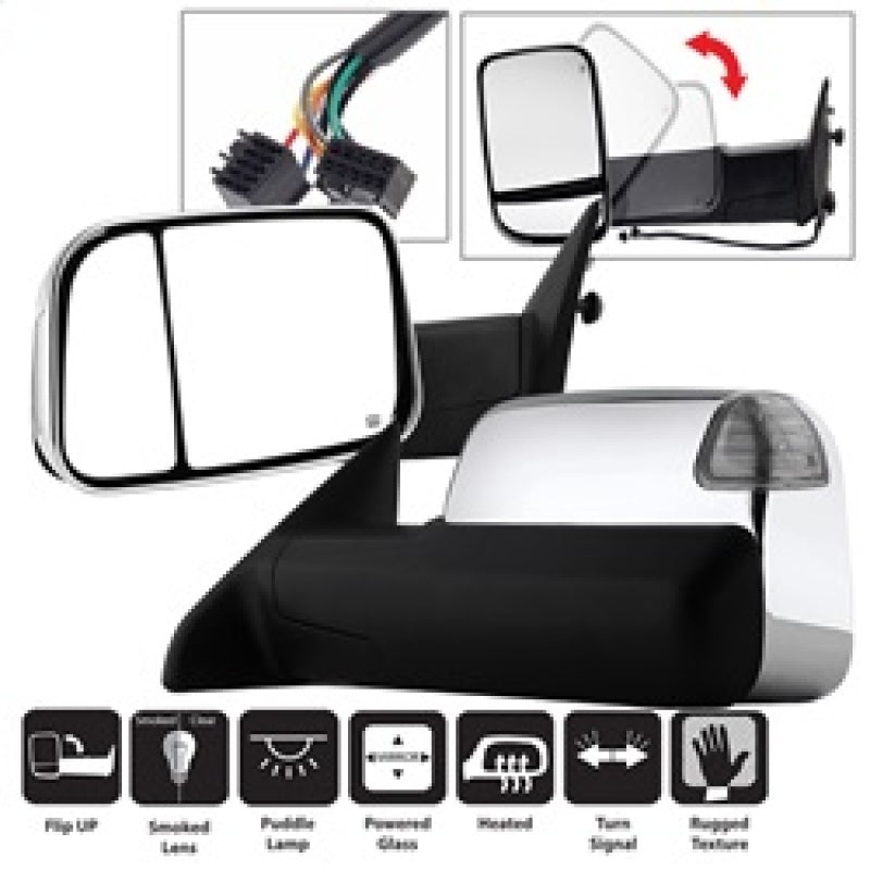 xTune Dodge Ram 1500 09-12 L&R Manual Extendable Power Heated Adjust Mirror MIR-DRAM10-PW-SET Side Mirrors SPYDER