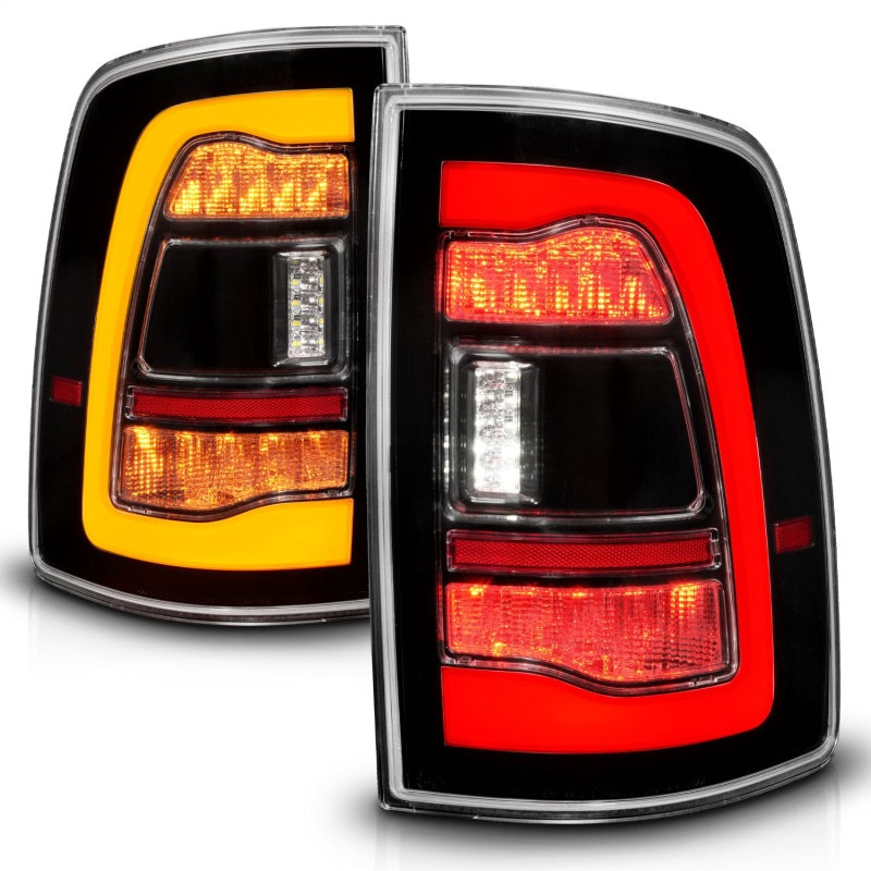ANZO 09-18 Dodge Ram 1500 Sequential LED Taillights Black w/Switchback Amber Signal Tail Lights ANZO