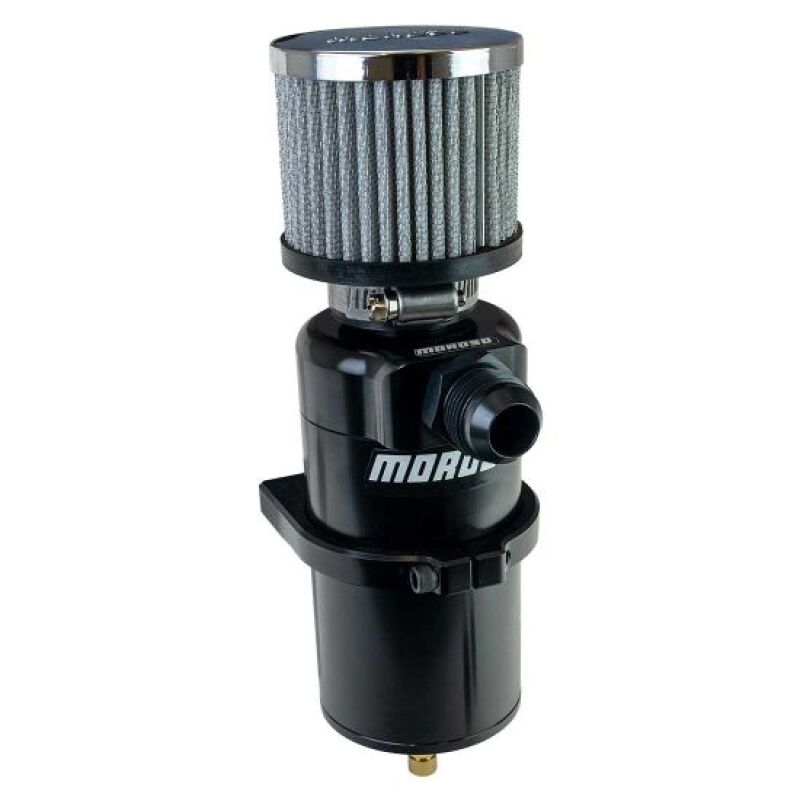 Moroso Single Inlet -12AN Billet Breather Tank Catch Can - Black Oil Catch Cans Moroso