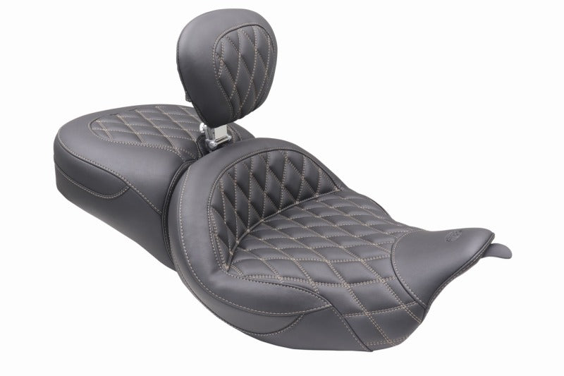 Mustang 08-25 Harley FL Touring Rd King Sp, Rd Glide Ltd, Dble Diamond ST Backrest - Black/T Two-Piece Motorcycle Seats Mustang Motorcycle
