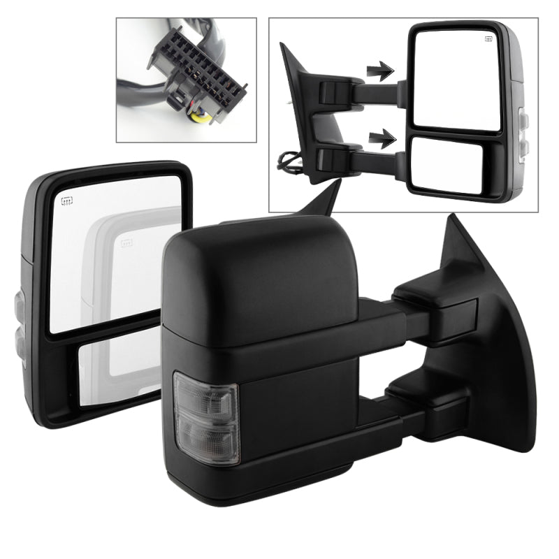 xTune Ford SuperDuty 08-15 Extendable Heated Mirrors w/ LED Signal Smoke MIR-FDSD08S-PW-SM-SET Side Mirrors SPYDER