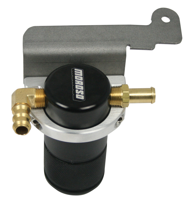 Moroso 07-14 Ford Mustang GT500 Air/Oil Separator Catch Can - Small Body - Billet Aluminum - Black Oil Catch Cans Moroso