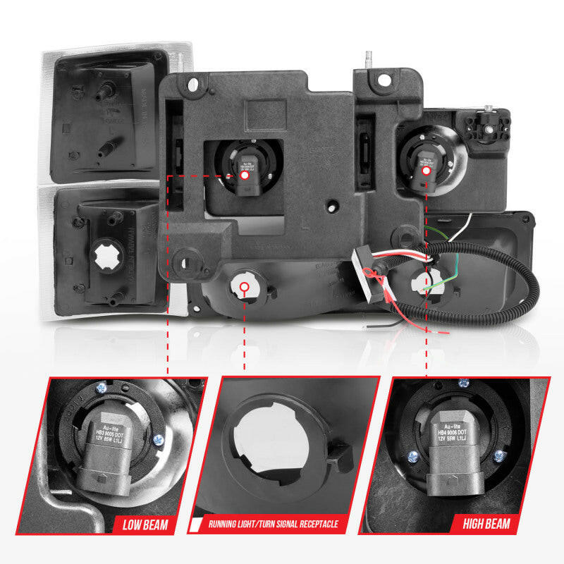 ANZO 88-98 Chevrolet C1500 Crystal Headlights Black Housing w/ Signal and Side Marker Lights Headlights ANZO