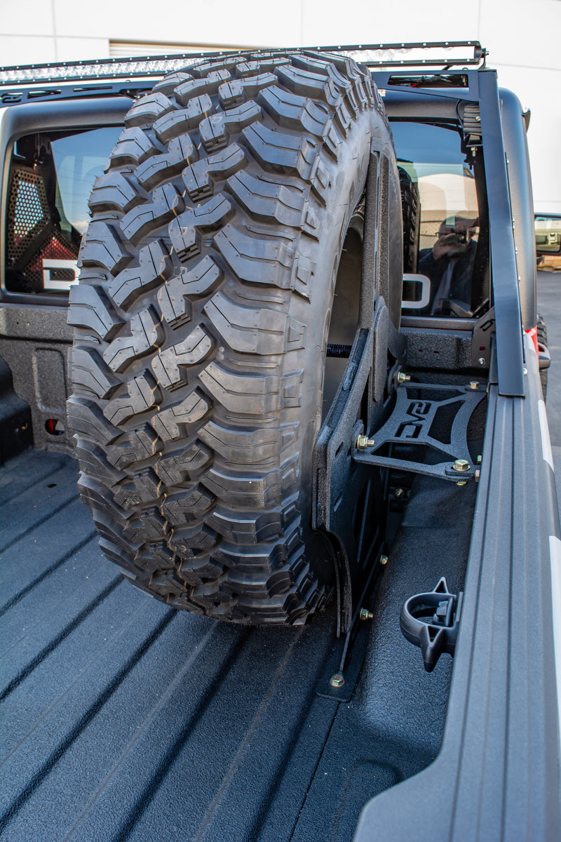 DV8 Offroad 2019+ Jeep Gladiator Universal Stand Up In-Bed Tire Carrier Chase Racks DV8 Offroad