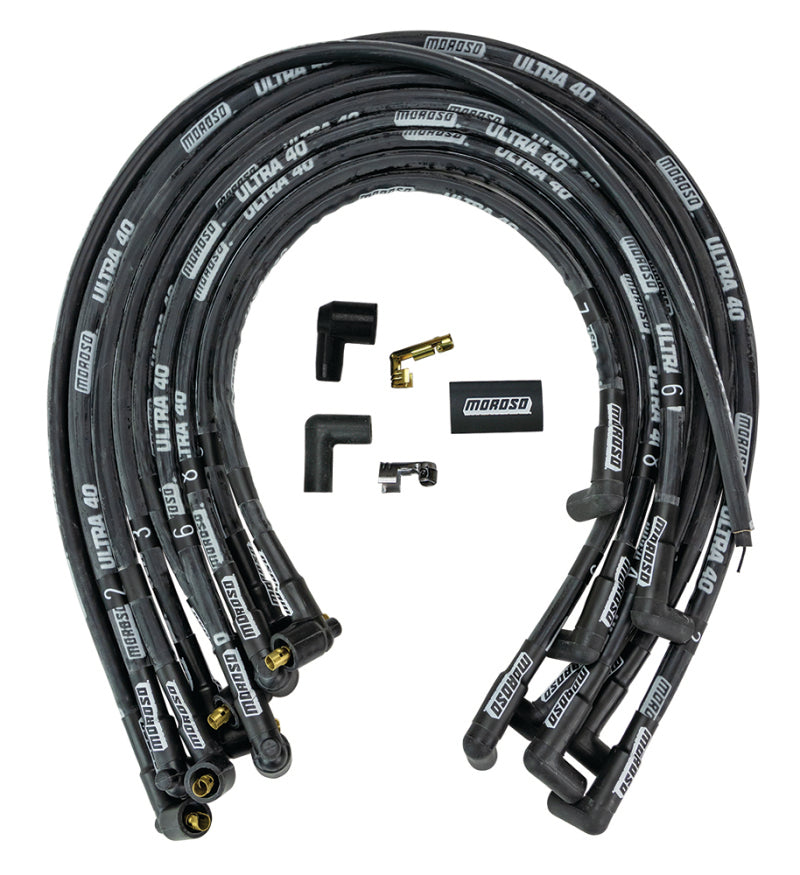Moroso Chevrolet Big Block Ignition Wire Set - Ultra 40 - Sleeved - Non-HEI - 90 Degree - Black Spark Plug Wire Sets Moroso