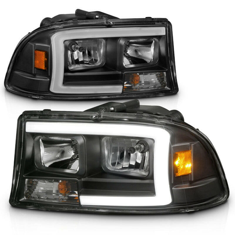 ANZO 97-04 Dodge Dakota/Durango Crystal headlight Set w/ Light Bar Black Housing Headlights ANZO