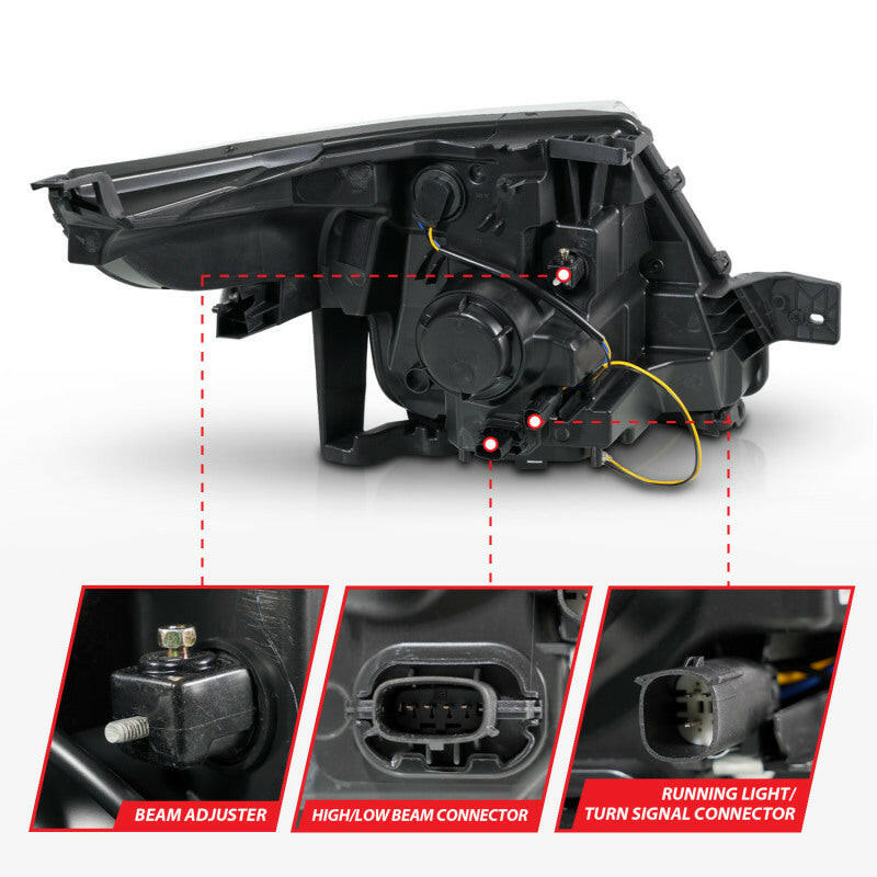 ANZO 11-15 Ford Explorer (w/Factory Halogen HL Only) Projector Headlights w/Light Bar Black Housing Headlights ANZO