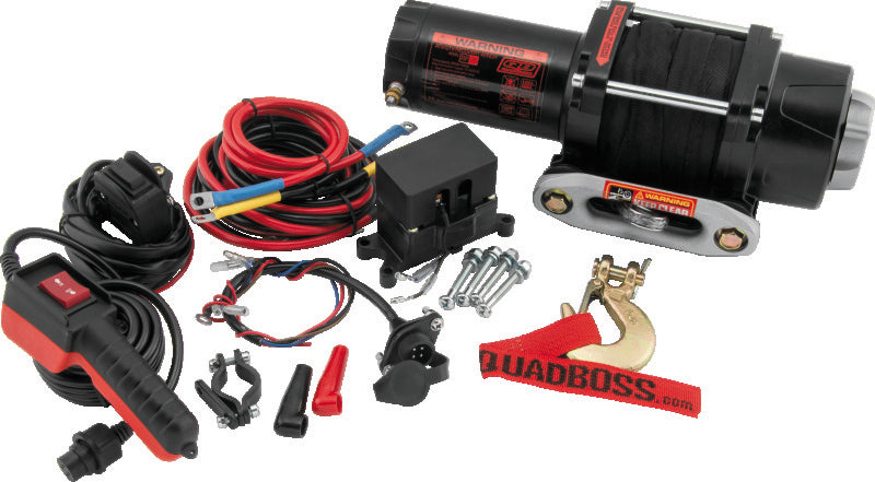 QuadBoss Winch Kit - 39ft x 7/32in Synthetic Rope - 3.5hp - Hawse Fairlead - Wired Remote - 3500lb Winches QuadBoss
