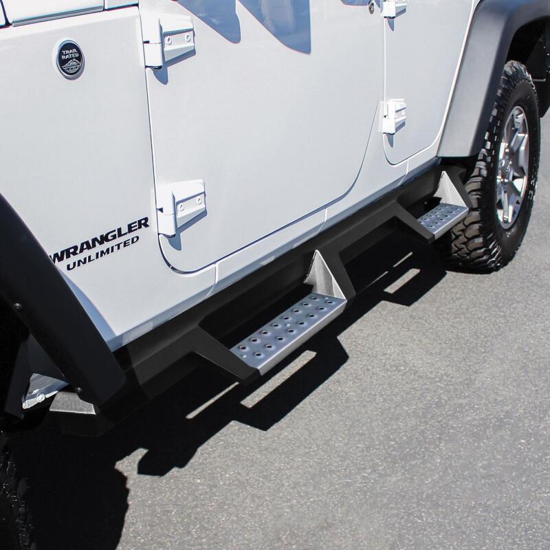 Westin 07-18 Jeep Wrangler JKU 4dr. HDX Stainless Drop Nerf Step Bars - Tex. Blk Nerf Bars Westin
