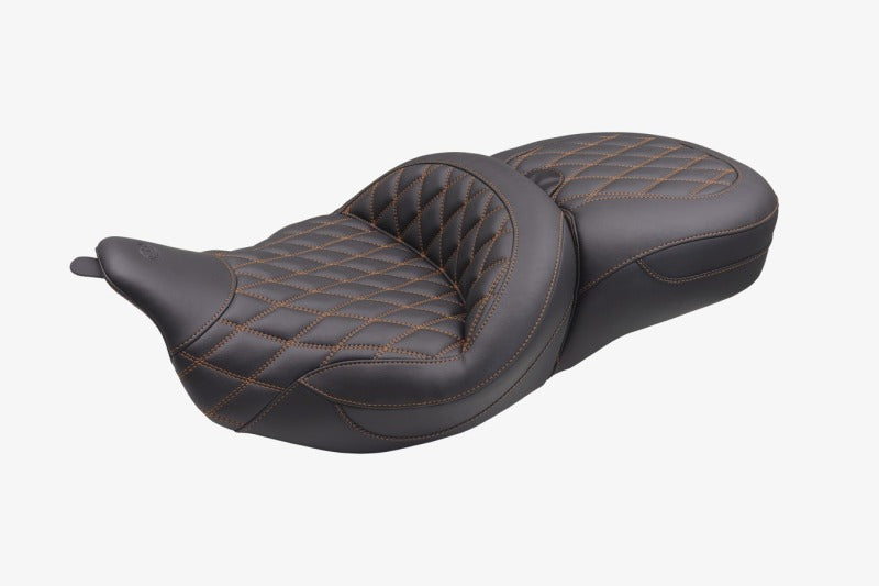 Mustang 08-25 Harley FL Touring Rd King Sp, Rd Glide Ltd, Dble Diamond Super Touring - Black/MO Two-Piece Motorcycle Seats Mustang Motorcycle