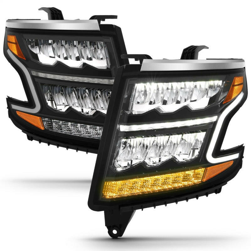 ANZO 15-20 Chevy Tahoe/Suburban LED Light Bar Style Headlights Black w/Sequential w/DRL w/Amber Headlights ANZO
