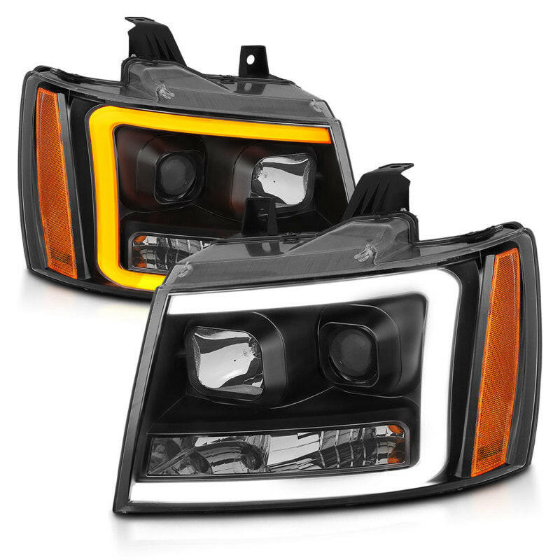 ANZO 07-14 Chevy Tahoe Projector Headlights w/ Plank Style Design Black w/ Amber Headlights ANZO