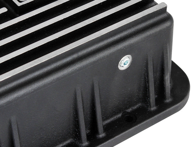 aFe POWER Transmission Pan Ford Trucks 80-92 (AOD Transmission)- Black w/ Machined Fins Diff Covers aFe
