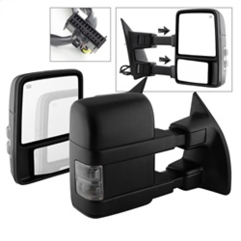 xTune Ford SuperDuty 08-15 Extendable Heated Mirrors w/ LED Signal Smoke MIR-FDSD08S-PW-SM-SET Side Mirrors SPYDER