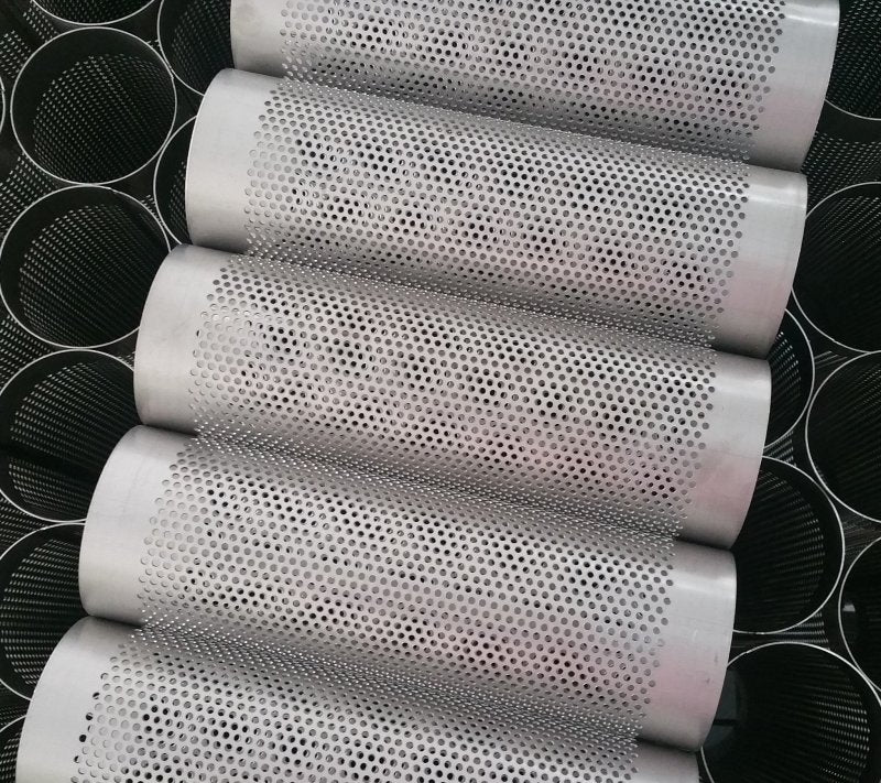 Ticon Industries 14.9in OAL 4.0in Perforated Titanium Punch Tube Titanium Tubing Ticon