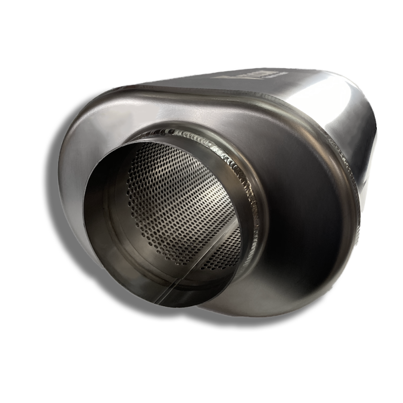 Ticon Industries 12in Overall Length 3.5in Oval Titanium Muffler - 3.5in Center In/Center Out Muffler Ticon