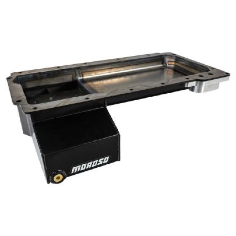 Moroso GM LS Swap (w/Front Sump/Remote Oil Filter Adapter) Wet Sump 6.5qt 6in Steel Oil Pan - Black Oil Pans Moroso