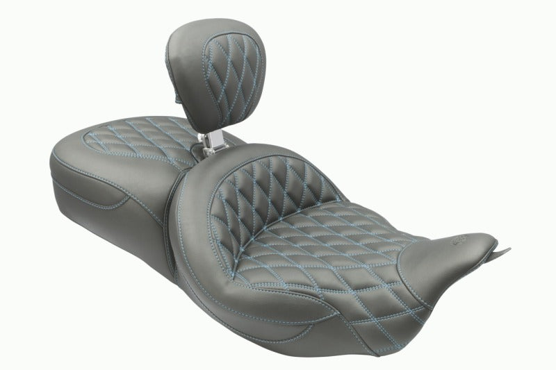 Mustang 08-25 Harley FL Touring Rd King Sp, Rd Glide Ltd, Dble Diamond ST Backrest - Black/SB Two-Piece Motorcycle Seats Mustang Motorcycle